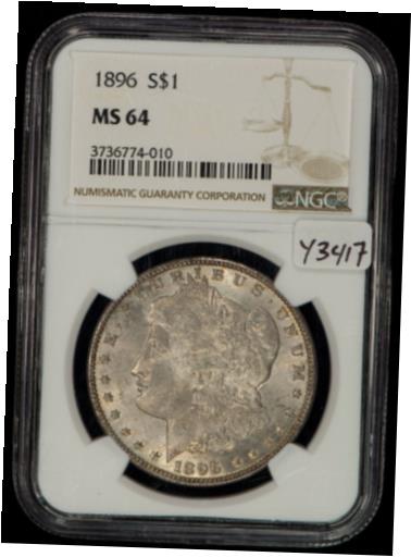 アンティークコイン コイン 金貨 銀貨 [送料無料] 1896 $1 Morgan Silver Dollar - Attractive Original Toning - NGC MS 64 - Y3417のサムネイル