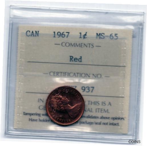 アンティークコイン コイン 金貨 銀貨  [送料無料] 1967 Canada Small Cent Coin - ICCS MS-65 Red