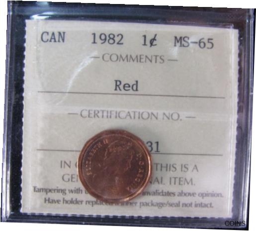 【予約】  アンティークコイン コイン 金貨 銀貨  [送料無料] 1982 Canada 1 Cent ICCS graded MS-65; RED (small cent or penny)