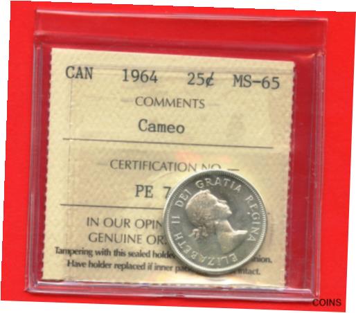  アンティークコイン コイン 金貨 銀貨  [送料無料] 1964 Canada Silver 25 Cent Graded ICCS MS65 Certification PE 790 " Cameo "