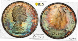 【極美品/品質保証書付】 アンティークコイン コイン 金貨 銀貨 [送料無料] 1965 Ten Cents 10? PCGS MS-65 - Amazing Multi-Colors tones