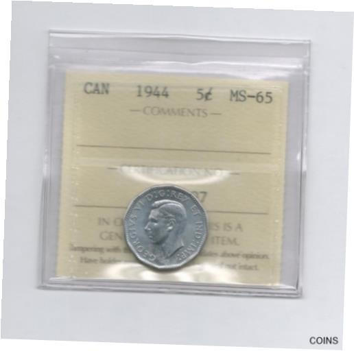 100％の保証 アンティークコイン コイン 金貨 銀貨  [送料無料] Canadian 1944 Five Cent Nickel. ICCS. Grade: MS65. Cert: XAS 097