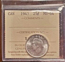 【極美品/品質保証書付】 アンティークコイン 硬貨 1943 25 CENTS ICCS GRADED MS64 [送料無料] #oof-wr-012124-1071