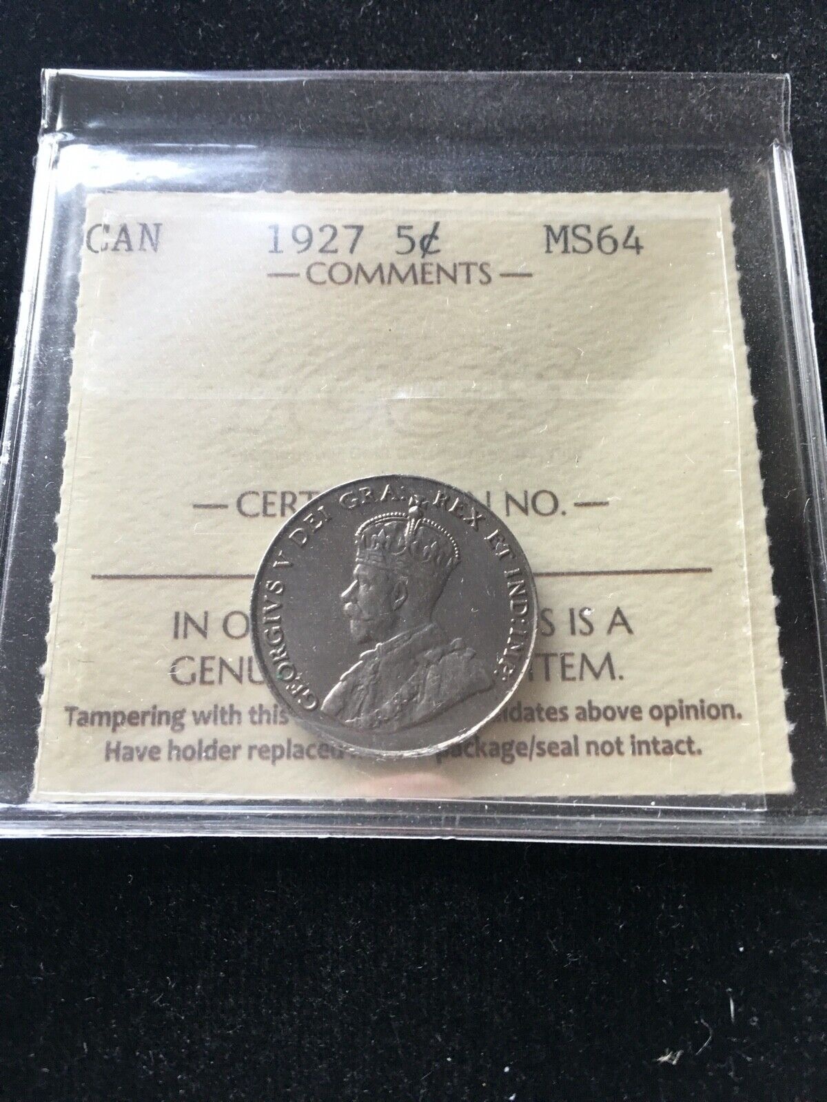  アンティークコイン コイン 金貨 銀貨  [送料無料] 1927 , ICCS Graded Canadian, ?5 Cent, **MS-64** 数量は多い