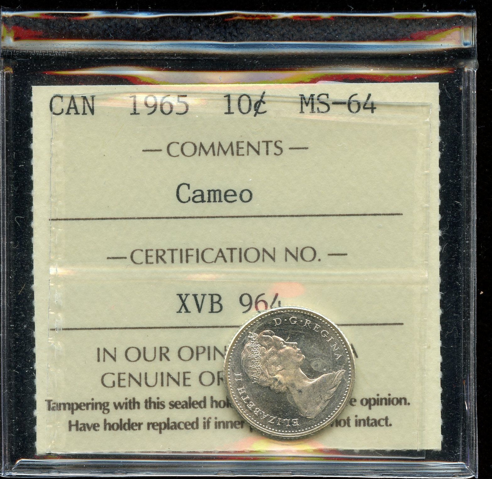 【お得】  アンティークコイン コイン 金貨 銀貨  [送料無料] 1965 Canada Ten Cents - ICCS MS-64 Choice Condition - XVB 964