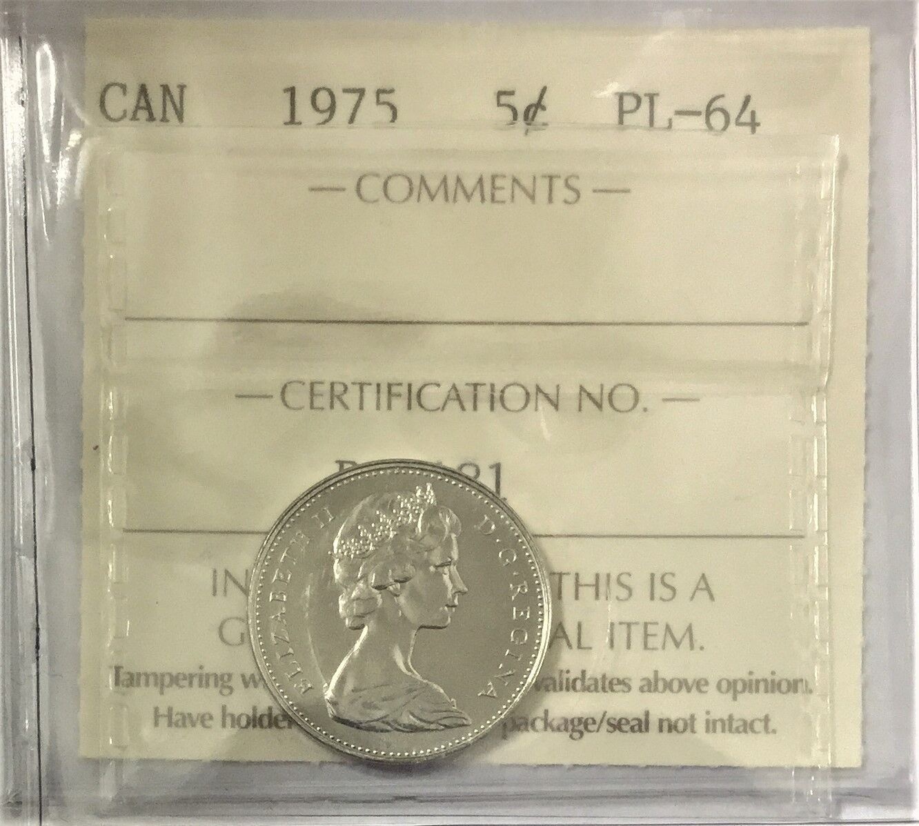 アンティークコイン コイン 金貨 銀貨  [送料無料] 1975 Canada 5-cent ICCS Certified PL-64 # 34991