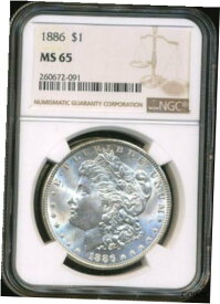 【極美品/品質保証書付】 アンティークコイン コイン 金貨 銀貨 [送料無料] 1886 Morgan NGC MS-65 Shiny Bright White Silver Dollar Coin Philadelphia Mint