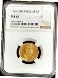 【極美品/品質保証書付】 アンティークコイン コイン 金貨 銀貨 [送料無料] 1964 ZBR GOLD PERU UN LIBRA POUND COIN LIMA MINT NGC MINT STATE 65