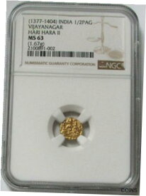 【極美品/品質保証書付】 アンティークコイン コイン 金貨 銀貨 [送料無料] 1377-1404 INDIA 1/2 PAG VIJAYANAGAR HARI HARA II NGC MNT STATE 63