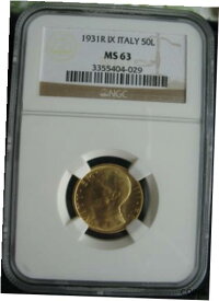 【極美品/品質保証書付】 アンティークコイン コイン 金貨 銀貨 [送料無料] Italy 1931-R IX Gold 50 Lire NGC MS-63