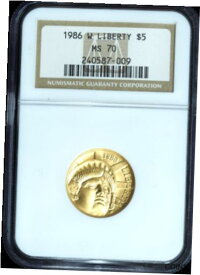 【極美品/品質保証書付】 アンティークコイン コイン 金貨 銀貨 [送料無料] 1986-W Liberty $5 Gold Commemorative MS70 NGC Certified