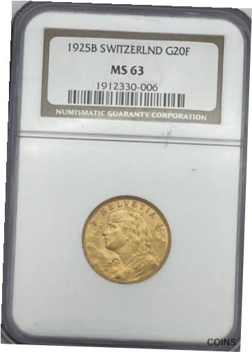 【極美品/品質保証書付】 アンティークコイン コイン 金貨 銀貨 [送料無料] NGC MS63 1925B Switzerland 20 Francs Gold Coin.! Choice BU.!：金銀プラチナ ワールドリソース