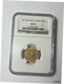 【極美品/品質保証書付】 アンティークコイン コイン 金貨 銀貨 [送料無料] AH1309/1892A 20F Tunisia Gold Francs NGC AU55 Rare Coin
