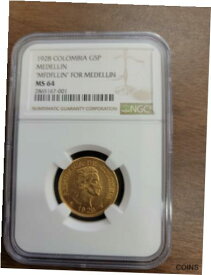 【極美品/品質保証書付】 アンティークコイン コイン 金貨 銀貨 [送料無料] Colombia 1928 5 Peso Medellin Gold Coin NGC MS 64 Error "MFDFLLIN"