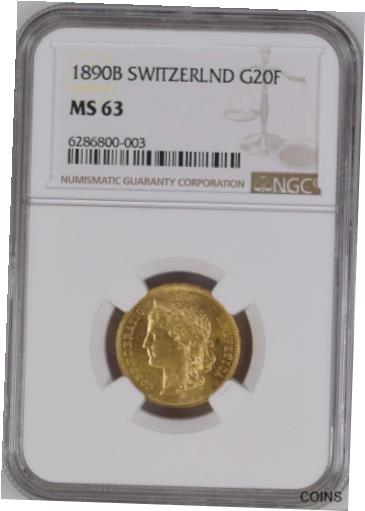  アンティークコイン コイン 金貨 銀貨  [送料無料] SWITZERLAND , GOLD 20 FRANCS 1890 B - NGC MS 63 , RARE2 【SALE／70%OFF】