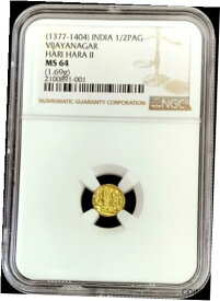 【極美品/品質保証書付】 アンティークコイン コイン 金貨 銀貨 [送料無料] 1377-1404 INDIA 1/2 PAG VIJAYANAGAR HARI HARA II GOD & GODDESS NGC MNT STATE 64
