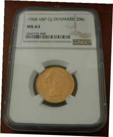 【極美品/品質保証書付】 アンティークコイン コイン 金貨 銀貨 [送料無料] Denmark 1908 Gold 20 Kroner NGC MS63