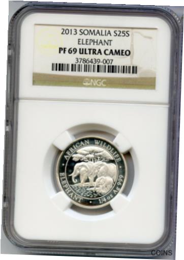 数量限定アウトレット最安価格  アンティークコイン コイン 金貨 銀貨  [送料無料] 2013 Somalia Elephant 1 4 Oz Silver Proof NGC PF69 25 Shillings Coin - JN210