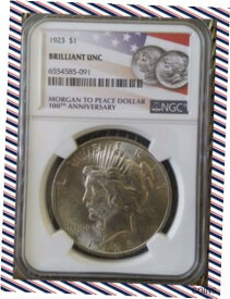 【極美品/品質保証書付】 アンティークコイン コイン 金貨 銀貨 [送料無料] 1923 MS BU Unc Peace Silver Dollar NGC Flag 100th Ann Label*