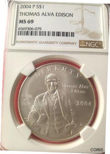アンティークコイン コイン 金貨 銀貨 [送料無料] NGC Silver Coin : 2004 P S$1 Thomas Alva Edison MS 69 6569306-079