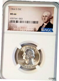 【極美品/品質保証書付】 アンティークコイン コイン 金貨 銀貨 [送料無料] 1964 D 25c Silver Washington Quarter NGC MS66 GEM BRILLIANT UNCIRCULATED *WHITE*
