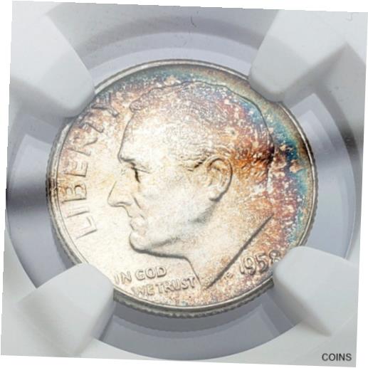  アンティークコイン コイン 金貨 銀貨  [送料無料] 1958 Rainbow Toned Roosevelt Dime NGC MS66 Great Color! Silver 10c Coin BU UNC