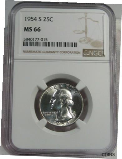  アンティークコイン コイン 金貨 銀貨  [送料無料] BU GEM 1954-s Silver Washington Quarter NGC MS66. #41 最大42%OFFクーポン
