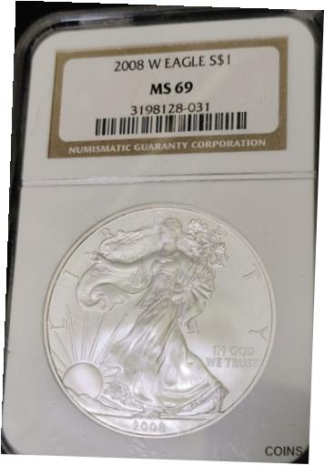  アンティークコイン コイン 金貨 銀貨  [送料無料] 2008-W NGC American Silver Eagle 1 oz West Point MS69 Classic Brown Label 市場
