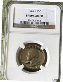 【極美品/品質保証書付】 アンティークコイン コイン 金貨 銀貨 [送料無料] 1969 S Washington Quarter 25c NGC PF 69 Cameo