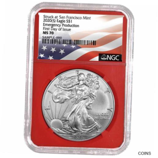 アンティークコイン 銀貨 2020 (S) $1 American Silver Eagle NGC MS70 Emergency Production FDI Flag Label R [送料無料] #sot-wr-012150-366