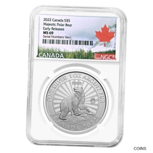 アンティークコイン コイン 金貨 銀貨 [送料無料] 2022 Canada 1 oz Silver The Majestic Polar Bear Coin NGC MS 69 ER