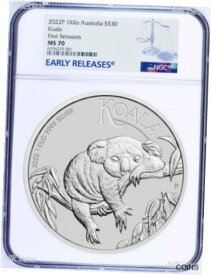 【極美品/品質保証書付】 アンティークコイン コイン 金貨 銀貨 [送料無料] 2022 Koala 1 Kilo .9999 Silver $30 Coin NGC MS70 1st Release 32.2oz ER