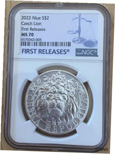 アンティークコイン コイン 金貨 銀貨 [送料無料] MS70 NGC FIRST RELEASE 2022 Niue Czech Lion 1 Oz Silver $2 Coin ** LOW POP 19 **のサムネイル