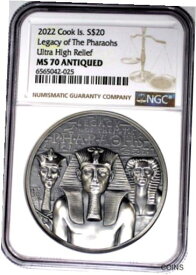 【極美品/品質保証書付】 アンティークコイン コイン 金貨 銀貨 [送料無料] 2022 $20 Cook Islands 3oz Silver Legacy of the Pharaohs UHR NGC MS70 ANTIQUED