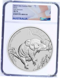 【極美品/品質保証書付】 アンティークコイン コイン 金貨 銀貨 [送料無料] 2022 Koala 1 Kilo .9999 Silver $30 Coin NGC MS70 Early Release 32.2oz Flag Label