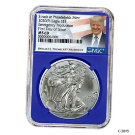 【極美品/品質保証書付】 アンティークコイン コイン 金貨 銀貨 [送料無料] 2020 (P) $1 American Silver Eagle NGC MS69 Emergency Production FDI Trump Label