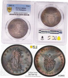 【極美品/品質保証書付】 アンティークコイン 銀貨 1903-S US/Philippines Peso ~ PCGS MS64 Toner ~ 90% Silver ~ Allen#16.02 ~ H023 [送料無料] #sot-wr-012180-2980