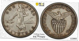 【極美品/品質保証書付】 アンティークコイン コイン 金貨 銀貨 [送料無料] US/Philippines 1911-S One Peso PCGS XF Details (Cleaned)