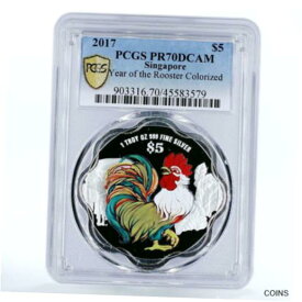 【極美品/品質保証書付】 アンティークコイン コイン 金貨 銀貨 [送料無料] Singapore 5 $ Lunar Year Series Year of Rooster PR70 PCGS color silver coin 2017