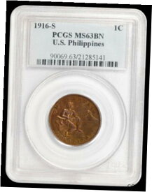 【極美品/品質保証書付】 アンティークコイン コイン 金貨 銀貨 [送料無料] 1916-S 1 Centavo PCGS MS63BN - U.S. Philippines / USPI - LOOKS RED BROWN!