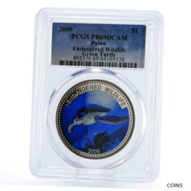 【極美品/品質保証書付】 アンティークコイン コイン 金貨 銀貨 [送料無料] Palau 1 dollar Marine Life Protection Green Turtle PR69 PCGS CuNi coin 2009