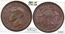 【極美品/品質保証書付】 アンティークコイン コイン 金貨 銀貨 [送料無料] Australia 1/2 Penny 1946 MS62 BN PCGS bronze KM#41 ERROR: Struck Through Grease