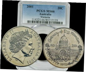 2001 オーストラリア ビクトリア 20 セント PCGS MS66 スタイリッシュなデザインと明るい色合い2001 Australia Victoria 20 Cents PCGS MS66 Stylish Design & Light Toning