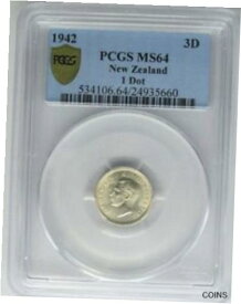 【極美品/品質保証書付】 アンティークコイン コイン 金貨 銀貨 [送料無料] New Zealand 1942 Three Pence 3D, PCGS MS64, Rare One Dot Variety, Silver, Luster