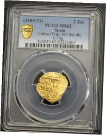【極美品/品質保証書付】 アンティークコイン 金貨 1600s GOLD 2 ESCUDOS COB PCGS MS62 PHILIP III SEVILLA SPAIN DOUBLOON COLONIAL [送料無料] #got-wr-012186-1268
