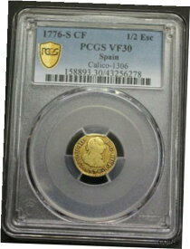 【極美品/品質保証書付】 アンティークコイン コイン 金貨 銀貨 [送料無料] 1776 SEVILLA 1/2 ESCUDO PCGS VF30 GOLD CHARLES III SPAIN DOUBLOON COLONIAL ERA