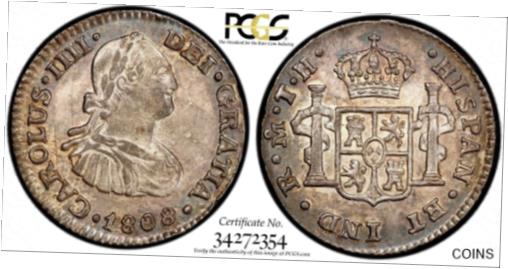 アンティークコイン コイン 金貨 銀貨 [送料無料] MEXICO SPANISH COLONY Charles IV SILVER 1808 MO TH 1/2 Real PCGS AU DETAIL KM-72