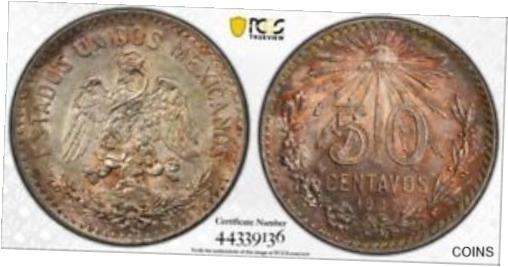  アンティークコイン コイン 金貨 銀貨  [送料無料] 1907-M PCGS MS63 Mint State Straight 7 Mexico 50 Centavos Silver Coin #33426A