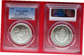 【極美品/品質保証書付】 アンティークコイン コイン 金貨 銀貨 [送料無料] EGYPT, SILVER 5 POUNDS BARCELONA OLYMPICS 1992 ARCHERY MATT PCGS MS 68 , RARE