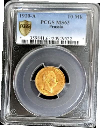 アンティークコイン コイン 金貨 銀貨 [送料無料] 1910 A GOLD GERMAN STATE PRUSSIA 10 MARK COIN PCGS MINT STATE 63のサムネイル